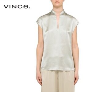 Vince Cap Sleeve Slit Neck Blouse